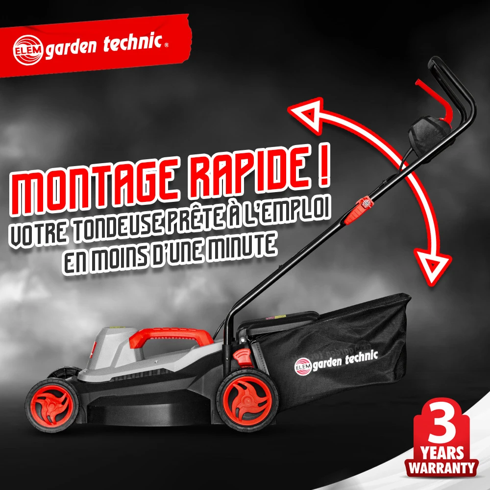 Tondeuse à Gazon électrique 1500w - Largeur De Coupe 37cm - Elem Garden 5 Tondeuse à Gazon électrique 1500w - Largeur De Coupe 37cm - Elem Garden – Image 3