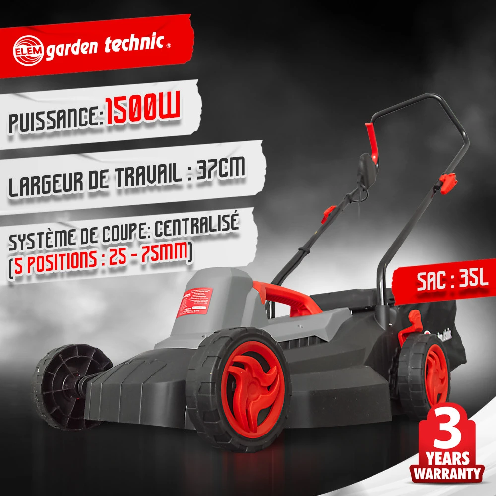 Tondeuse à Gazon électrique 1500w - Largeur De Coupe 37cm - Elem Garden 4 Tondeuse à Gazon électrique 1500w - Largeur De Coupe 37cm - Elem Garden – Image 2