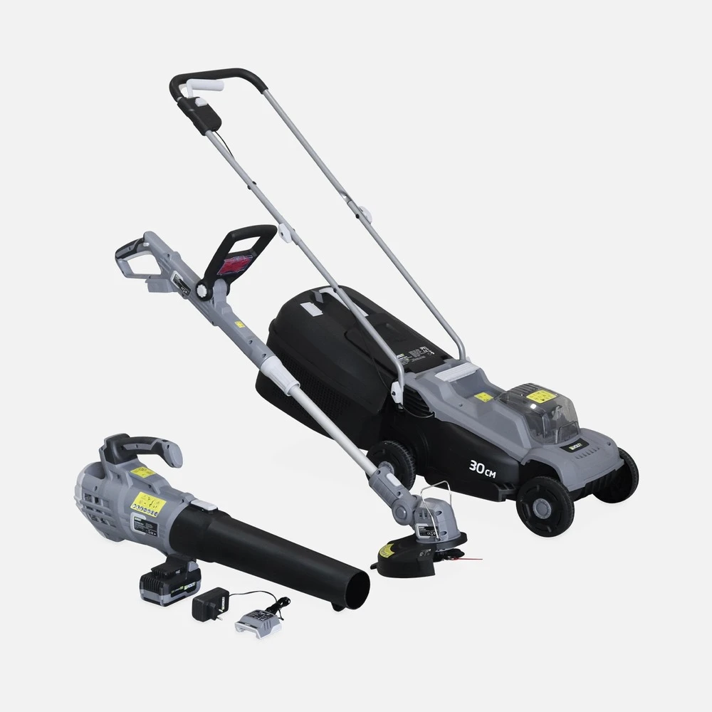 Voltr - Tondeuse à Gazon Sans Fil 30cm + Débrousailleuse Sans Fil ø25cm + Souffleur De Feuilles 20v 3 Voltr - Tondeuse à Gazon Sans Fil 30cm + Débrousailleuse Sans Fil ø25cm + Souffleur De Feuilles 20v