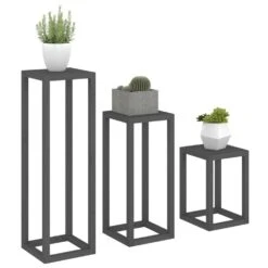 VIDAXL Ensemble De Supports Pour Plantes 3 Pcs Gris Bois De Pin Massif -Outils De Jardin 64798cc1367080.37782114